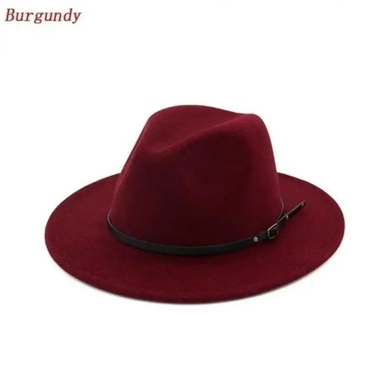 Men Women Fashion Vintage Simple Solid Wide Brim Felt Jazz Cap Church Qme