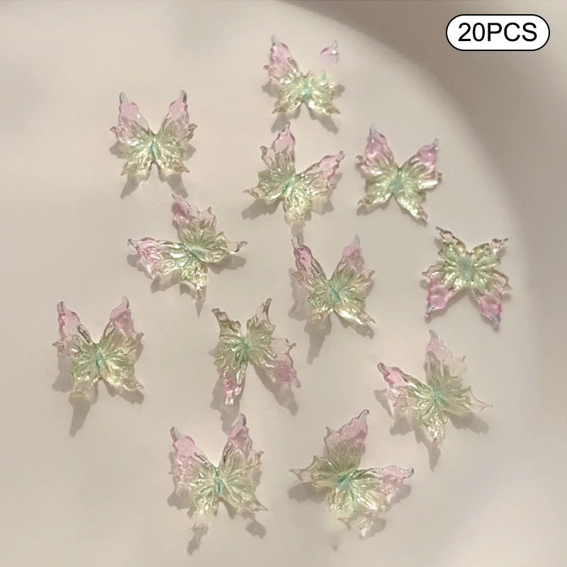 3D Gradient Butterfly Nail Accessory Resin Drill Decoration Wearing Qme pink green