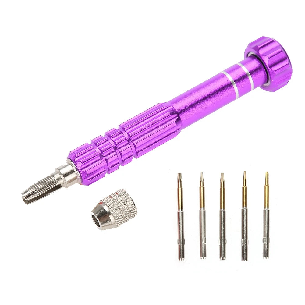 Watch Repair Screwdriver Set Screwdriver Handle With 5 Precision Bits Phone Glasses Watch Repair Tool Kit Repair Screwdriver Qme PURPLE