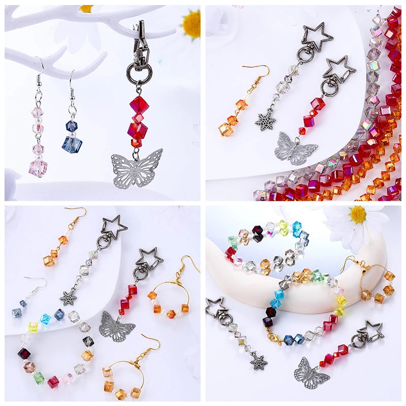 4-8mm Cube Crystal Glass Beads for Jewelry Making Faceted Square Crystal Glass Beads for Bracelet Earring Necklace DIY Craft Qme