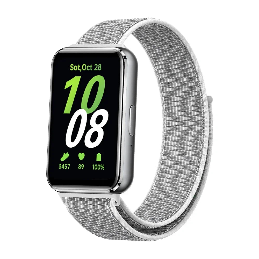 Nylon Loop Strap for Samsung Galaxy Fit 3 Adjustable Elastic Bracelet Watchband for iWatch Samsung Galaxy Fit3 Band Accessories Qme Gray White For Galaxy Fit3