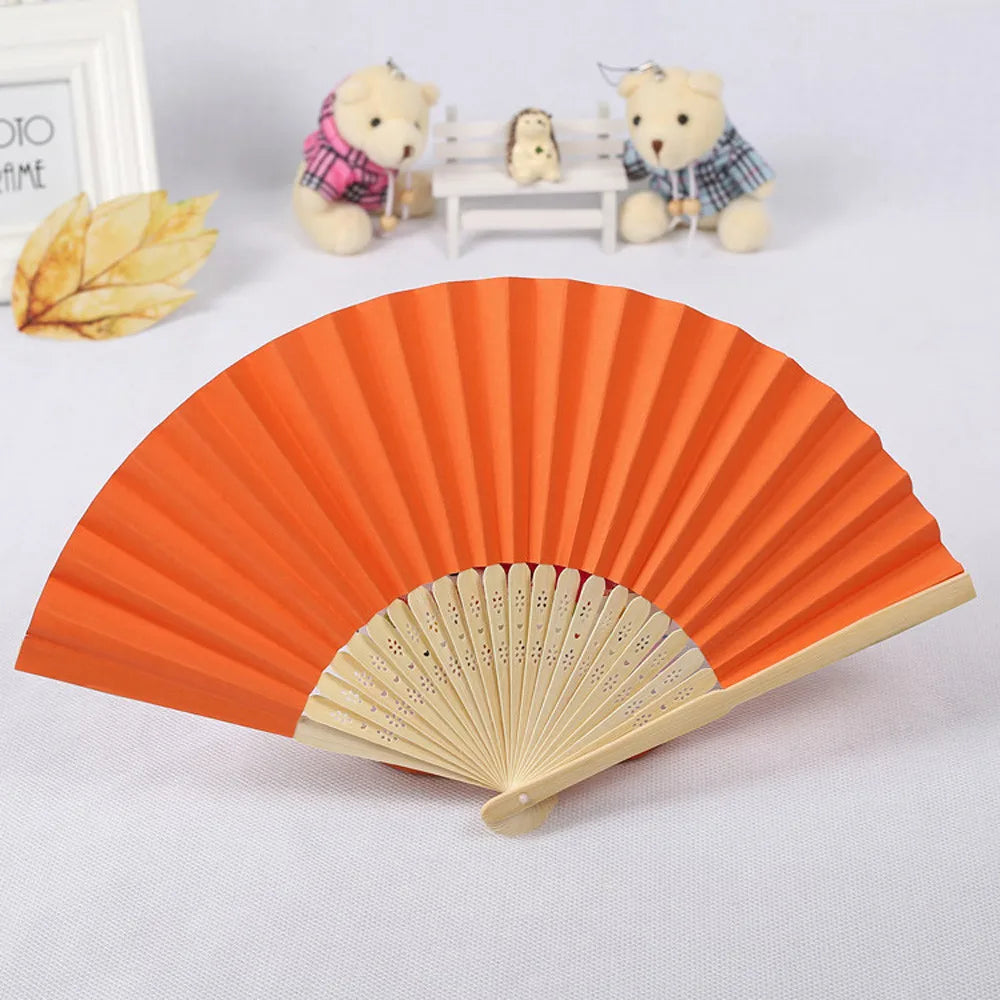 Pattern Folding Dance Wedding Party Lace Silk Folding Hand Held Solid Color Fan Solid Color Folding Fan Multi Color Folding Fan Qme Orange