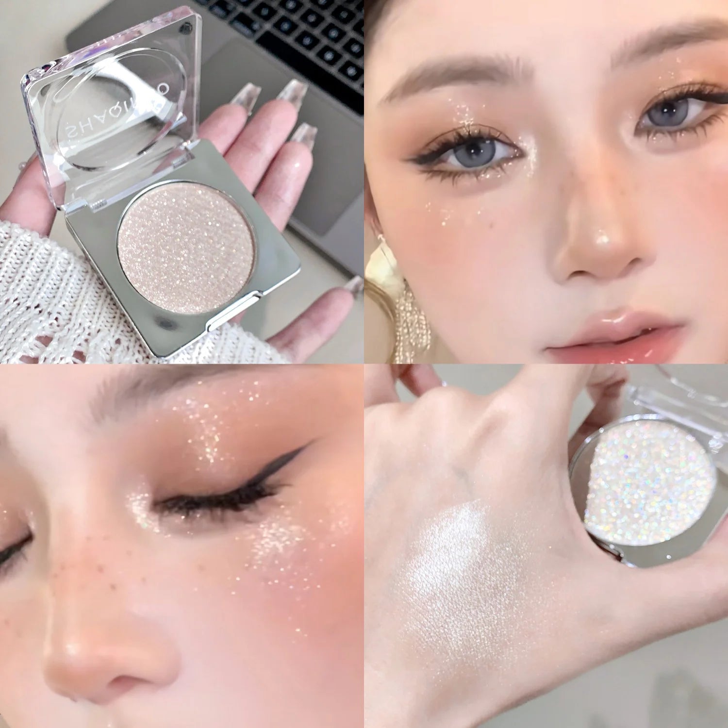 Monochrome Glitter Highlighter Contour Brighten Face Body Sparkle Shimmer High Gloss Mashed Potato Diamond High Light Palette Qme 02
