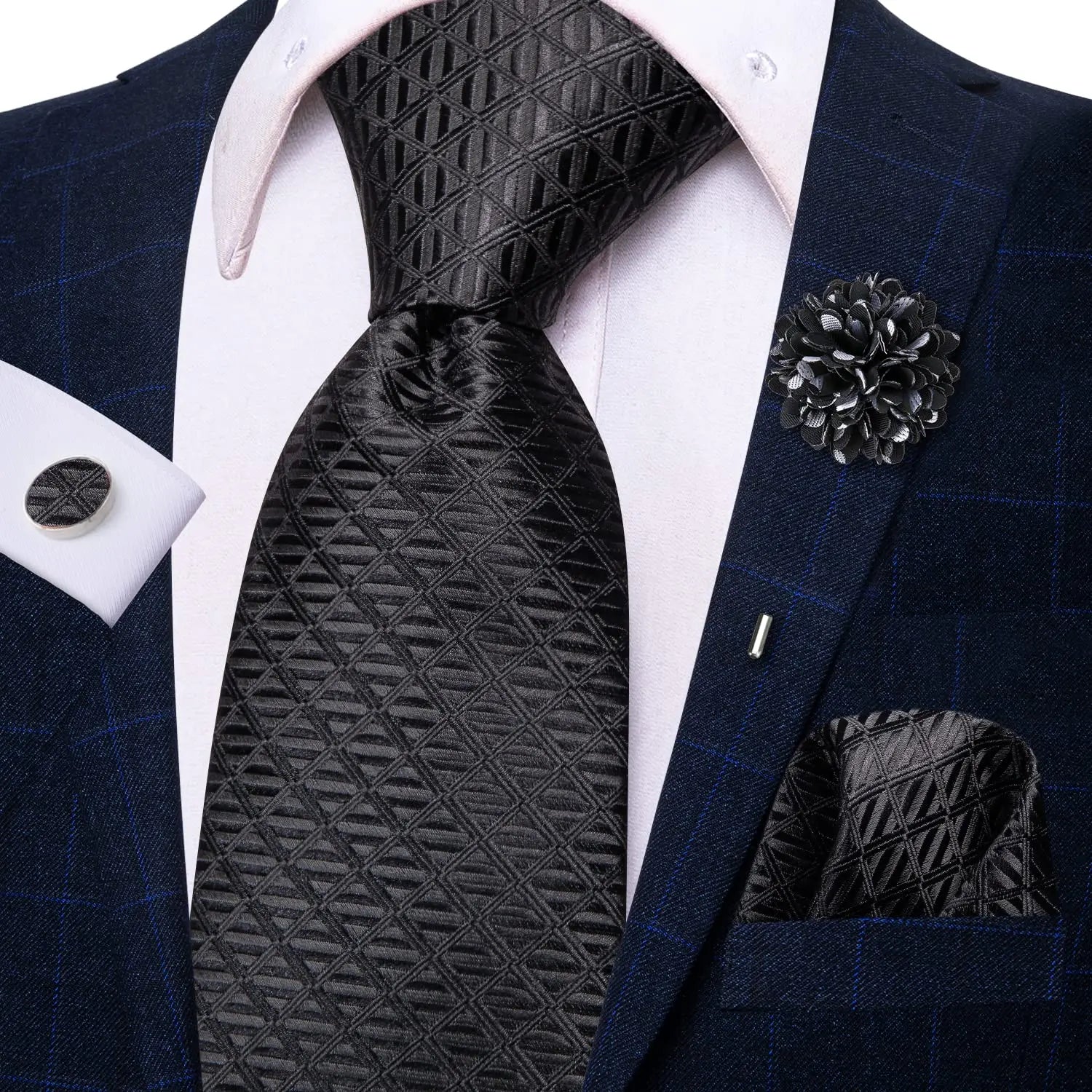 Striped Purple White Tie With Brooch Silk Elegent Necktie For Men Handky Cufflink Fashion Wedding Business Party Hi-Tie Designer Qme N-3757-XH-0055