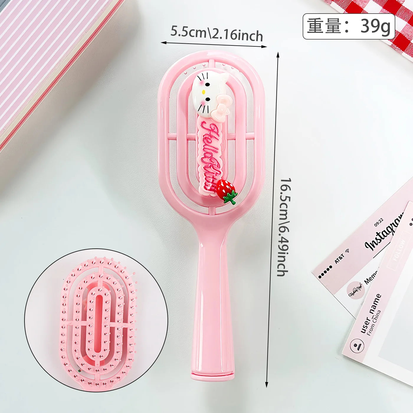 Hello Kitty Volumizing Openwork Comb Massage Cushion Comb Air-Cushion Comb Straightening Comb and Mirror 4-Piece Set Qme 10