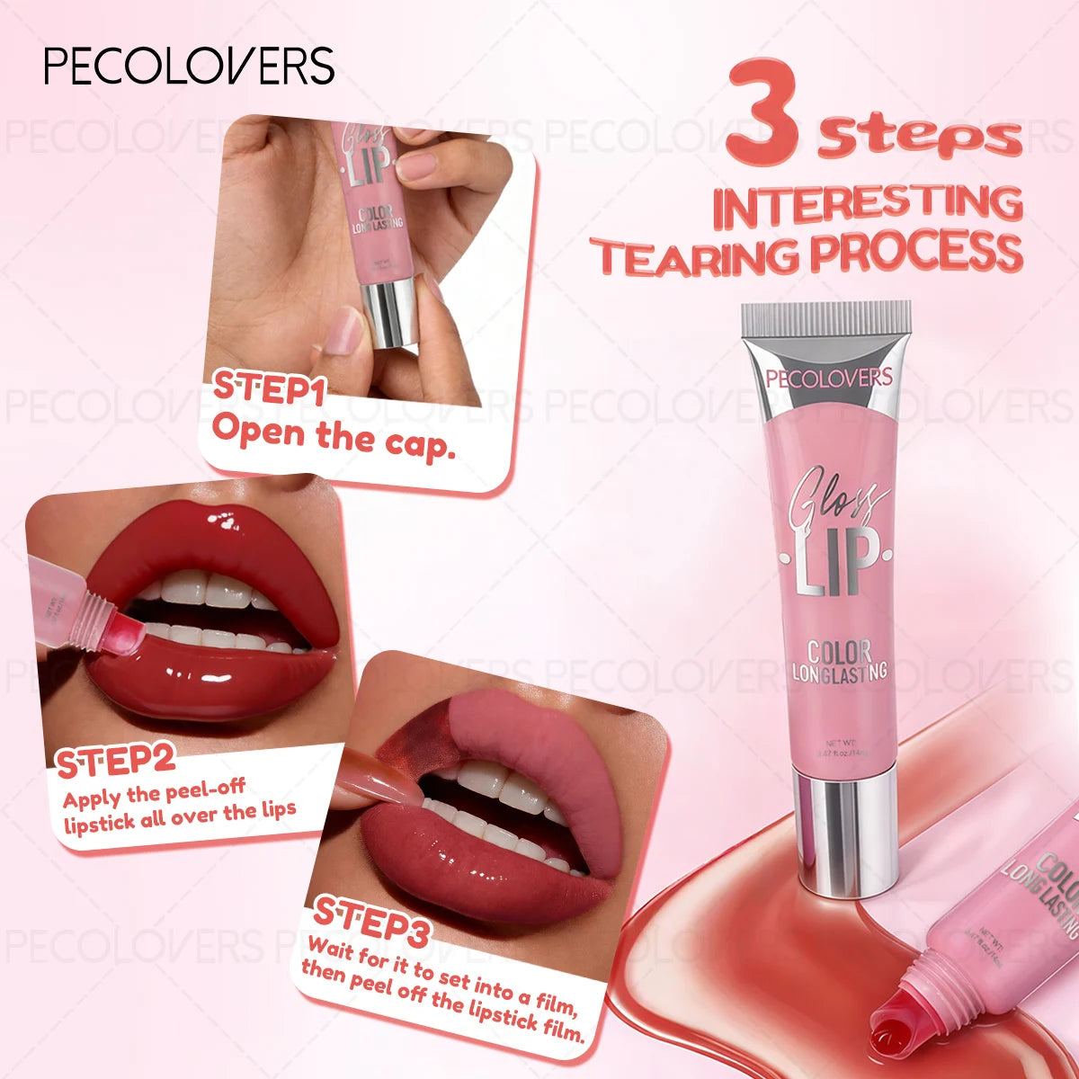 Tearable Lip Gloss Long-lasting Lipstick Waterproof Non Stick Cup Qme