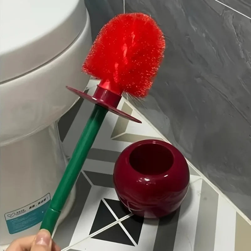 Cherry Toilet Brush and Holder, Cute Design, High-Quality Household Toilet Brush with Solid Handle and Durable Bristles Qme