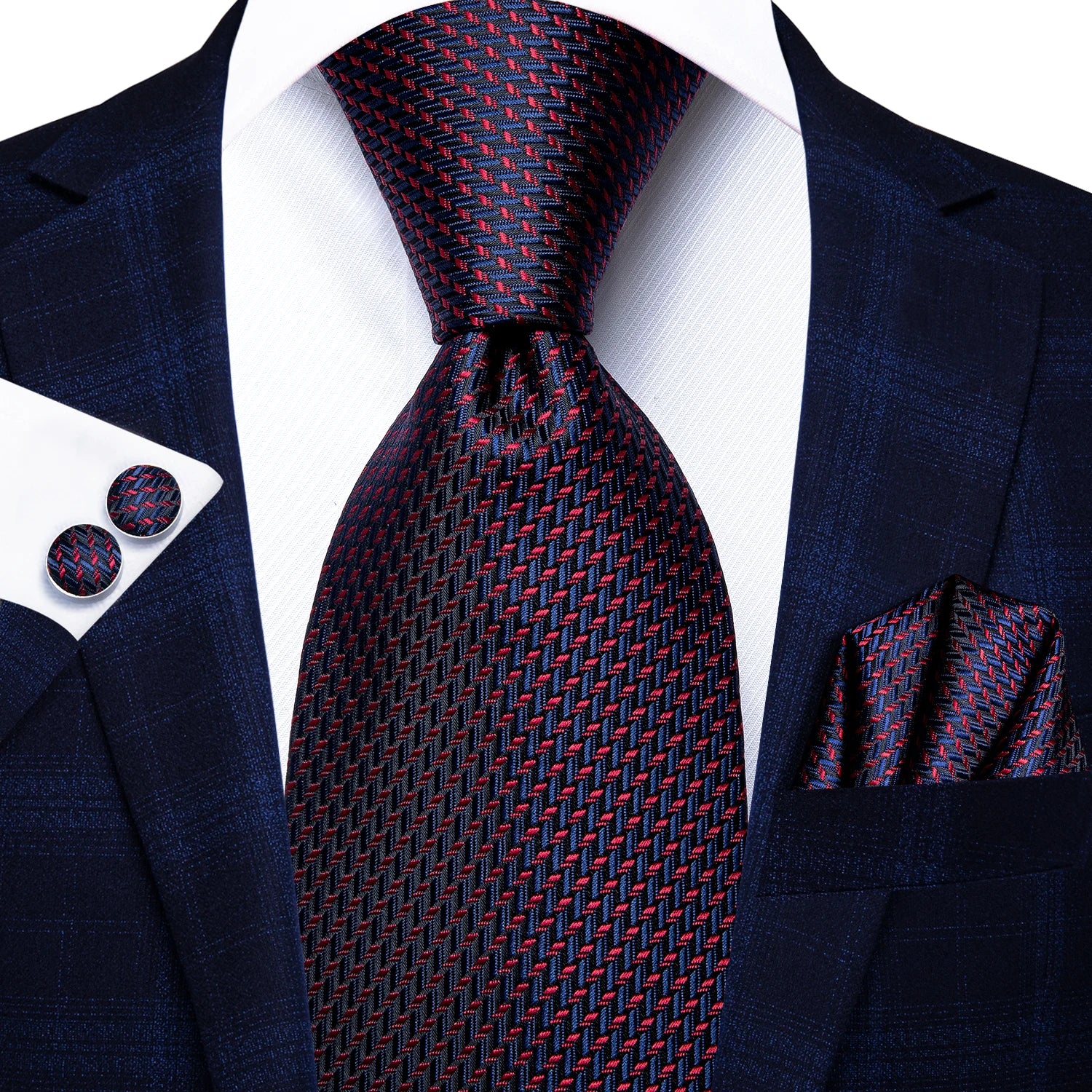 Professional Mens 3-Piece Suit Set: Necktie, Pocket Square & Cufflinks, Classic Design for Wedding Qme DPTH-LDSN3123