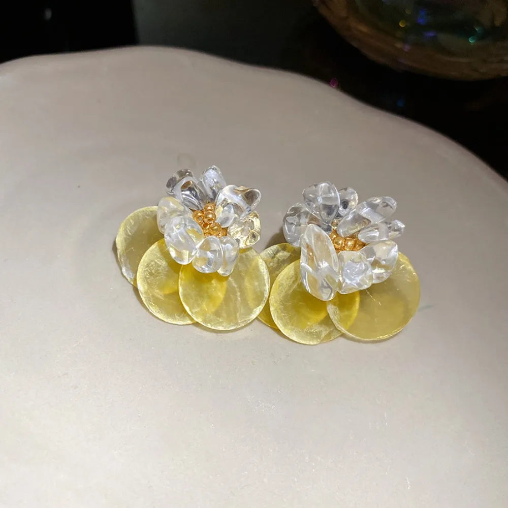Fashion Beach Summer Shell Stud Earrings Bohemian Exaggerated Shell Drop Earrings Pendant Scallop Pendant Ear Studs Girl Qme Yellow