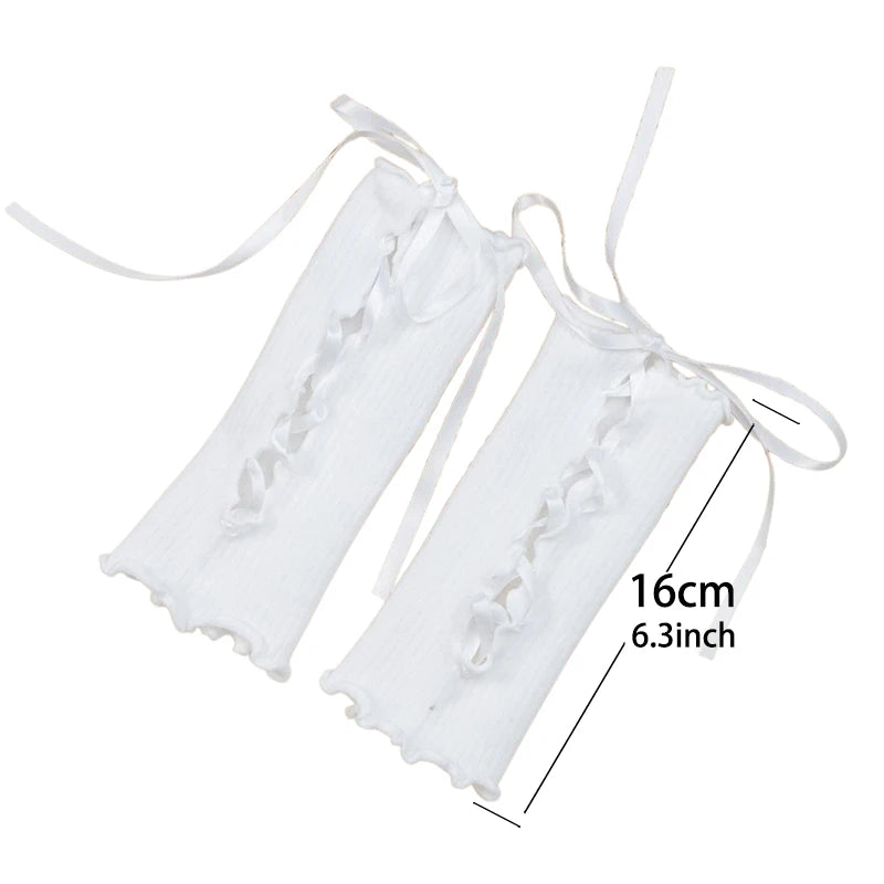 Women Elastic Ruffle Y2k Gloves Kawaii Lolita Jk Lace Fingerless Glove Black Gothic DIY Strapping Girl Punk Clothing Accessories Qme