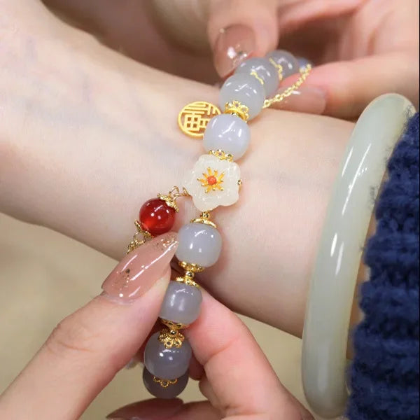 b05 Fashion Creative Lucky Imitation Hotan Jade Bracelet Vintage Light Handmade Jewelry Bracelet Women's Girls Jewelry Gift Qme