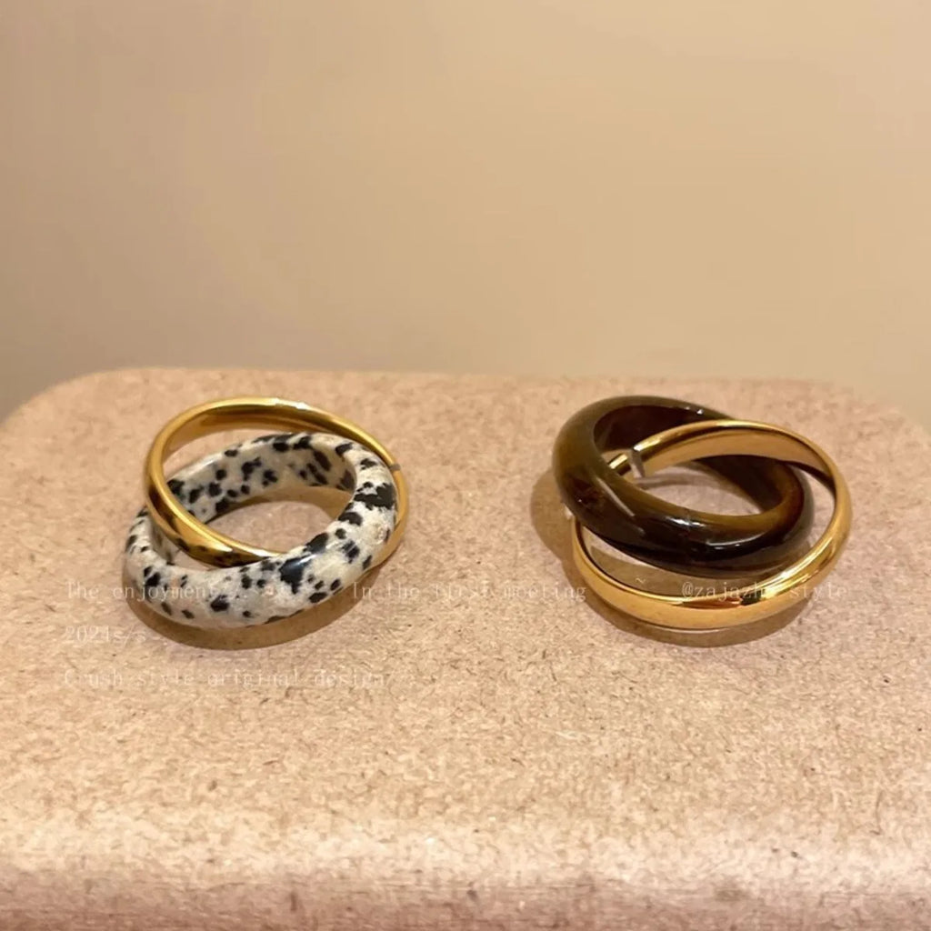 Fashion Sense of Design Charm Double Layers Spotted Metal Round Circle Rings Women Gold Plated Alloy Popular Finger Ring Qme