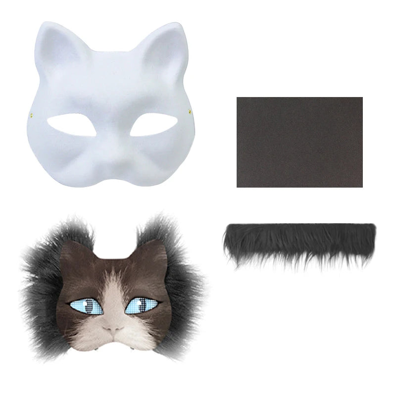 3pcs/set DIY Handmade Graffiti Half Face Therian Mask Set Blank Masks Hand Painted Animal Party Gifts Masquerade Party Qme A3