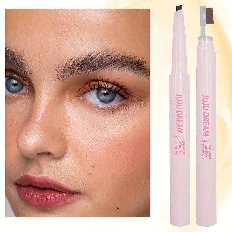 Double head flat core eyebrow wax brush, waterproof and lasting, cream black brown eyebrow, precise styling, clear contour Qme
