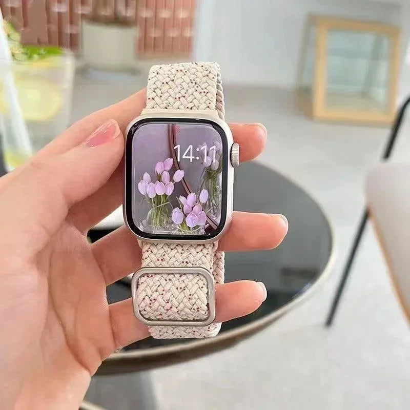 Korean Cute Braied Strap + Case For Apple Watch Band 49mm 41mm 45 44 38 42 Nylon Bracelet For iWatch Series 9 8 7 6 5 4 3 SE 40 Qme