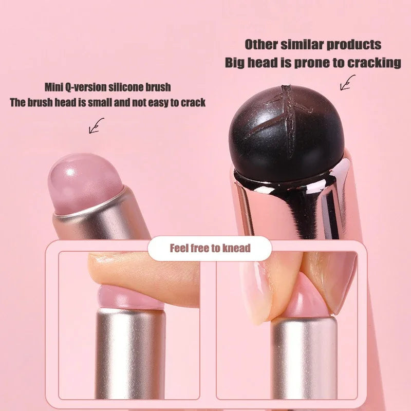 Jelly Pink Nail Art Silicone Brush Reusable Mirror Powder Pigment Applying Manicure Tool Soft Q-elastic Smudge Nail Brush Stick Qme