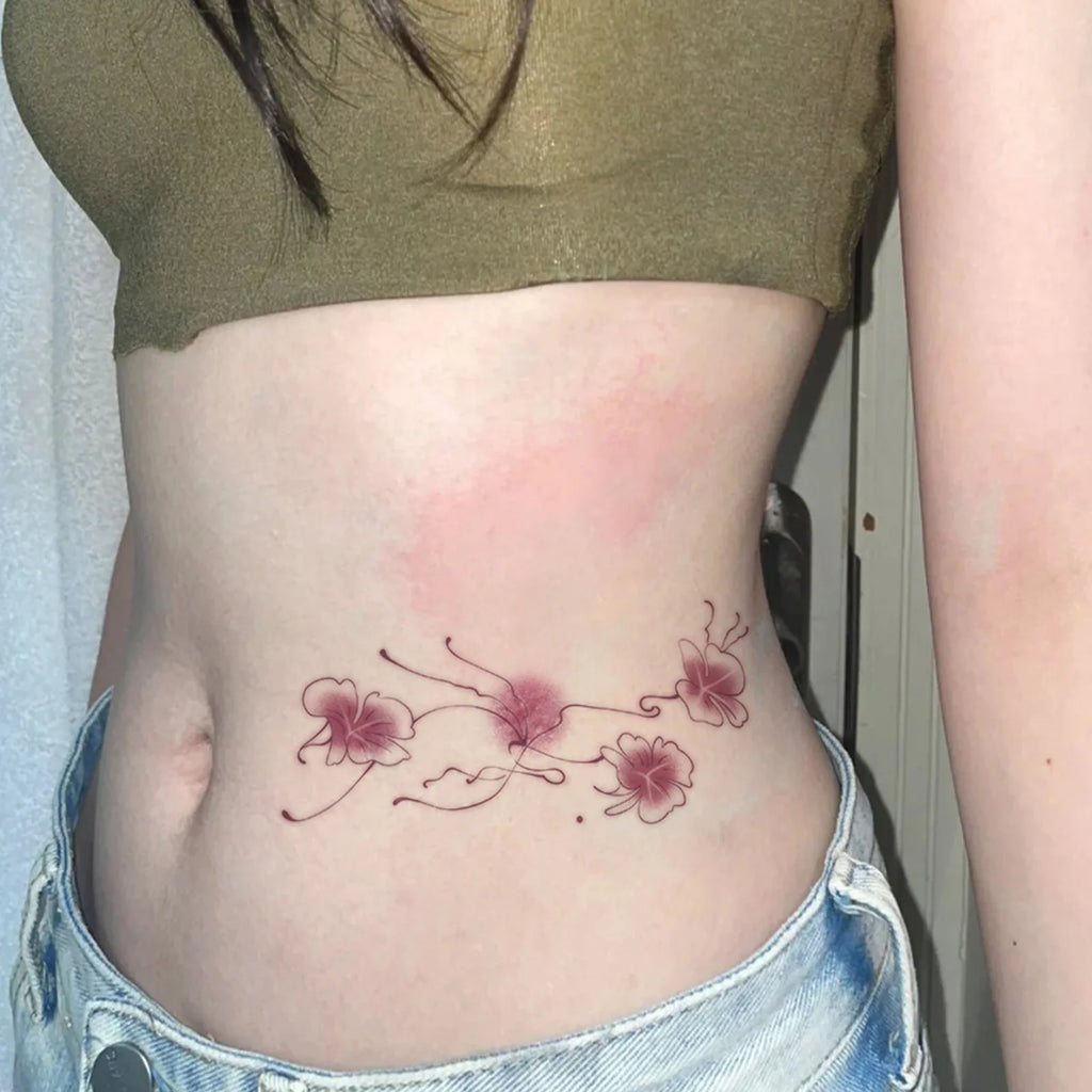 Pink Gradient Flower Temporary Tattoo Sticker, Romantic Waterproof Body Art for Belly & Arm, Fake Tattoo Qme