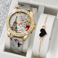 Relógio de couro PU Torre Eiffel Quartz, pulseira em forma de coração, relógio de moda, caixa não incluída, 2 peças por conjunto Qme Other