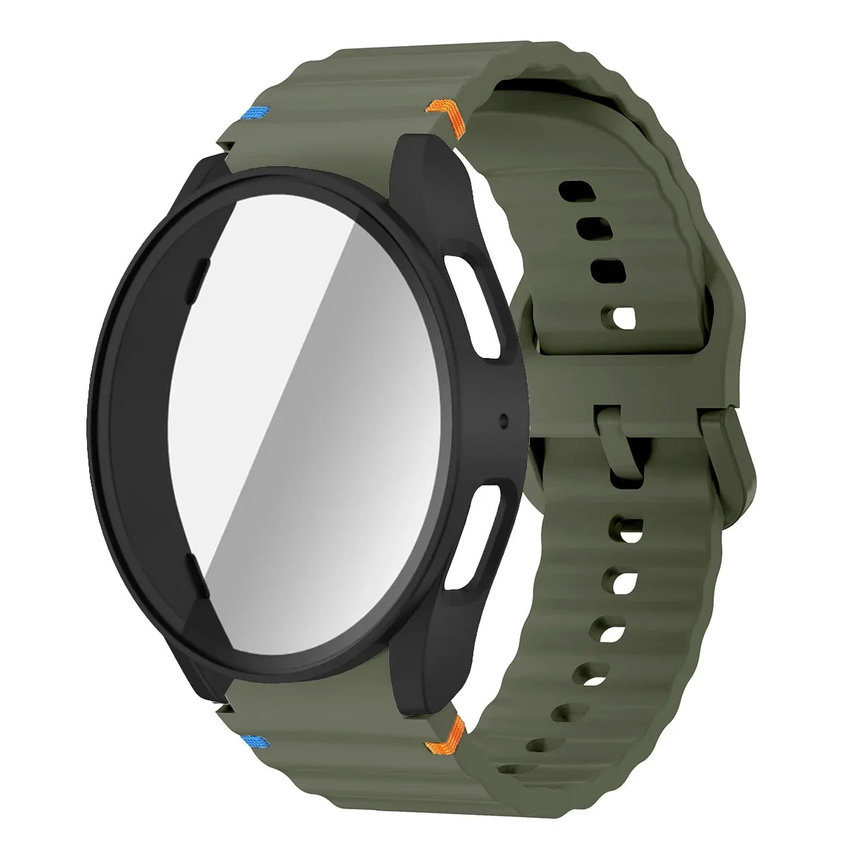 Original Silicone Band +Case for Samsung Watch 7 40mm 44mm Sport Bracelet For Galaxy Watch Strap 6 40mm 44mm Screen Protector Qme AGr Black Galaxy Watch 7 40mm