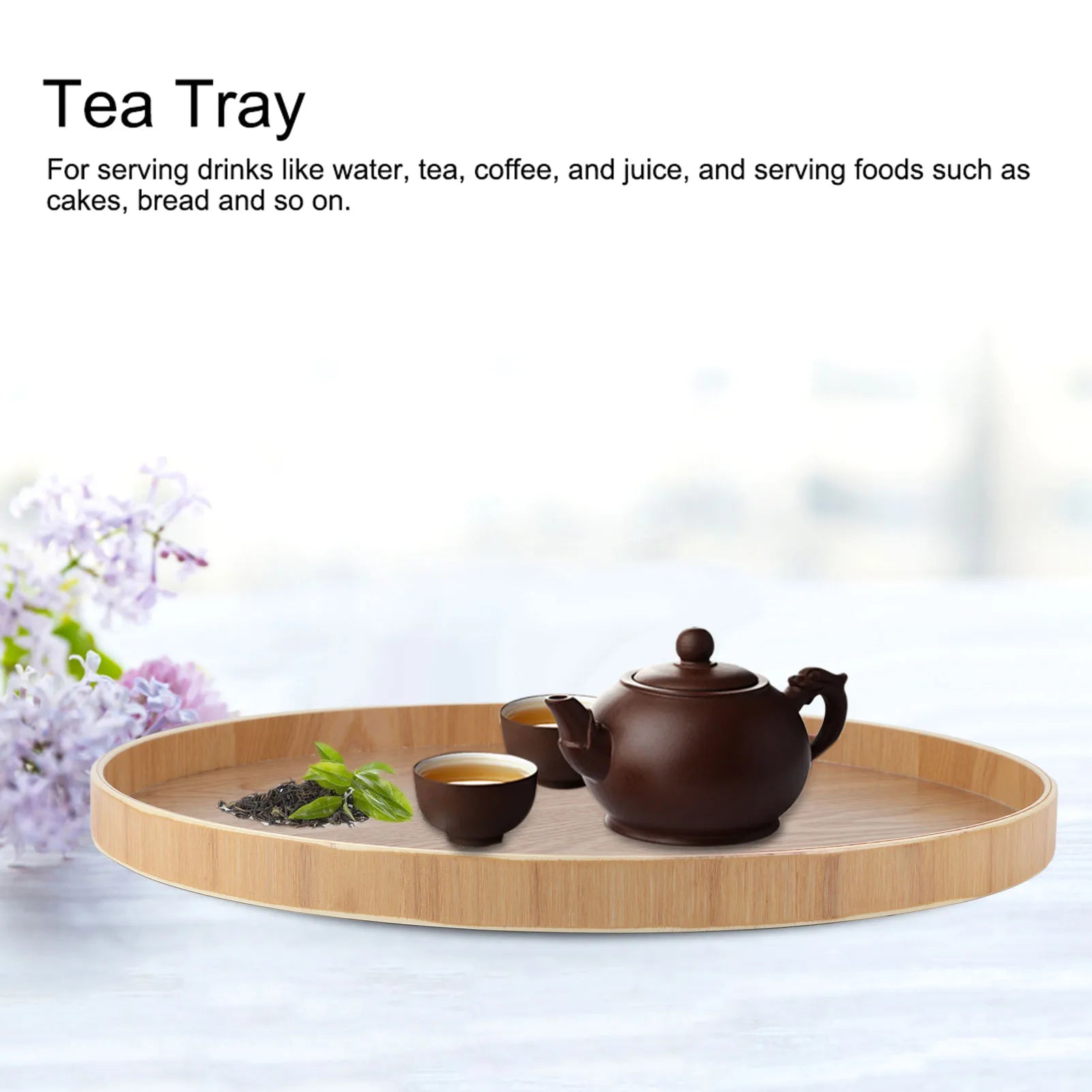 Round Solid Wood Serving Tray 37.5cm Wooden Tea Coffee Snack Food Tray for Restaurant Cafe Home Kitchen Tableware Qme