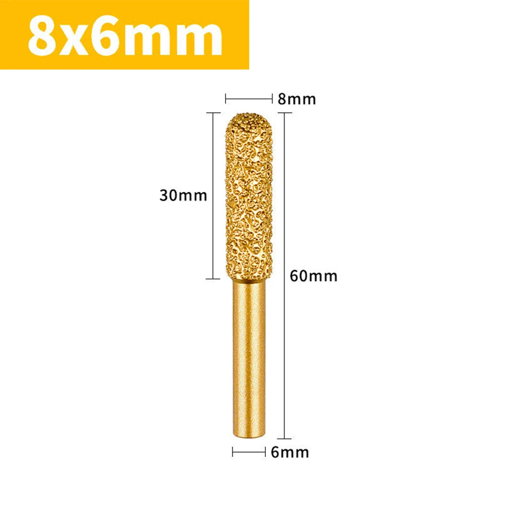 1PC 8-25mm Diamond Grinding Head 6mm Round Handle For Metal Stone Engraving Polishing Burr Tools Qme 8mm