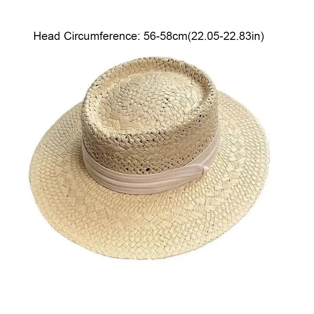Fashion Wide Brim Hollow Straw Hat Sunscreen Cloth Buckle Western Qme