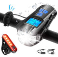 Bike Light Set,Bicycle Headlight with Horn and Speedometer Odometer,USB Rechargeable Bike Front Light and Tail Light Qme Blue