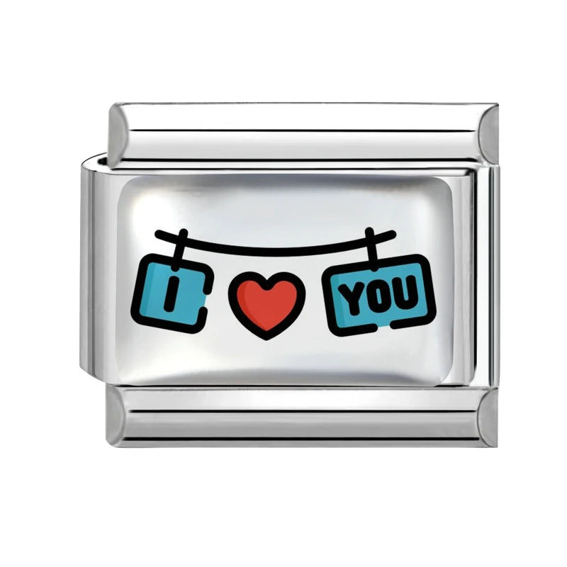 New Y2K Red Series Colorful Love Heart Gift Sun Star Italian Charm Link fit 9mm Stainless Steel Jewelry DIY Making Bracelet Gift Qme Style 4
