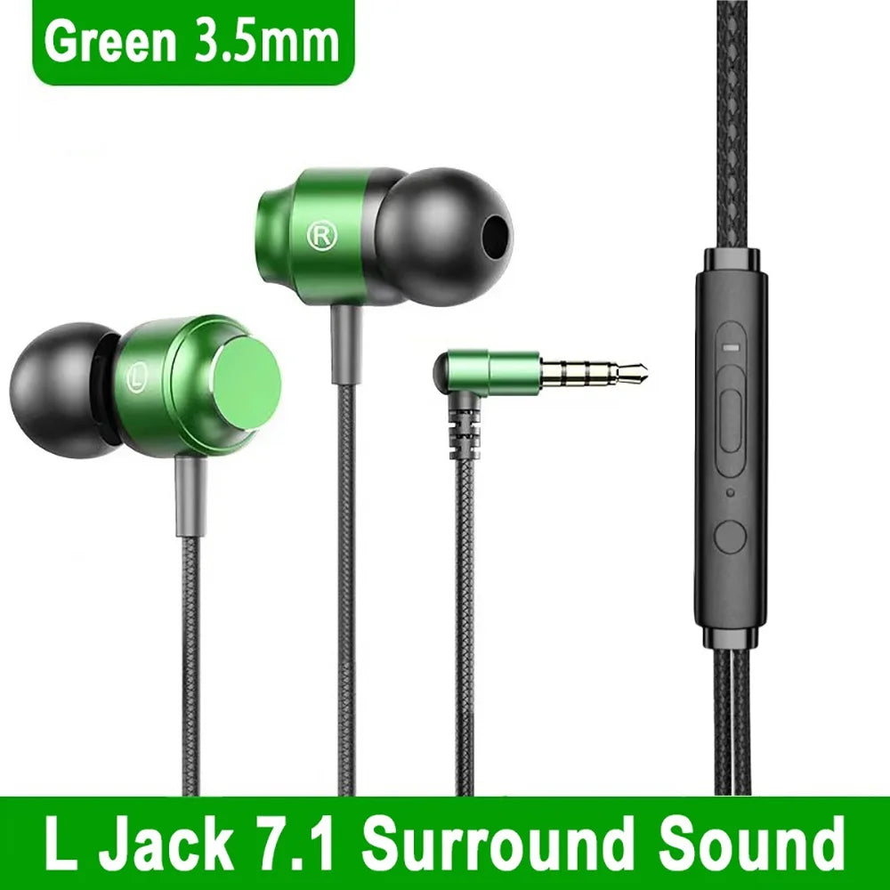 90° Jack Wired Gaming Headset HiFi Surround Sound With Mic Type C 3.5mm Music Headphones For iPhone Huawei In-ear Bass Earphones Qme Green Round-hole