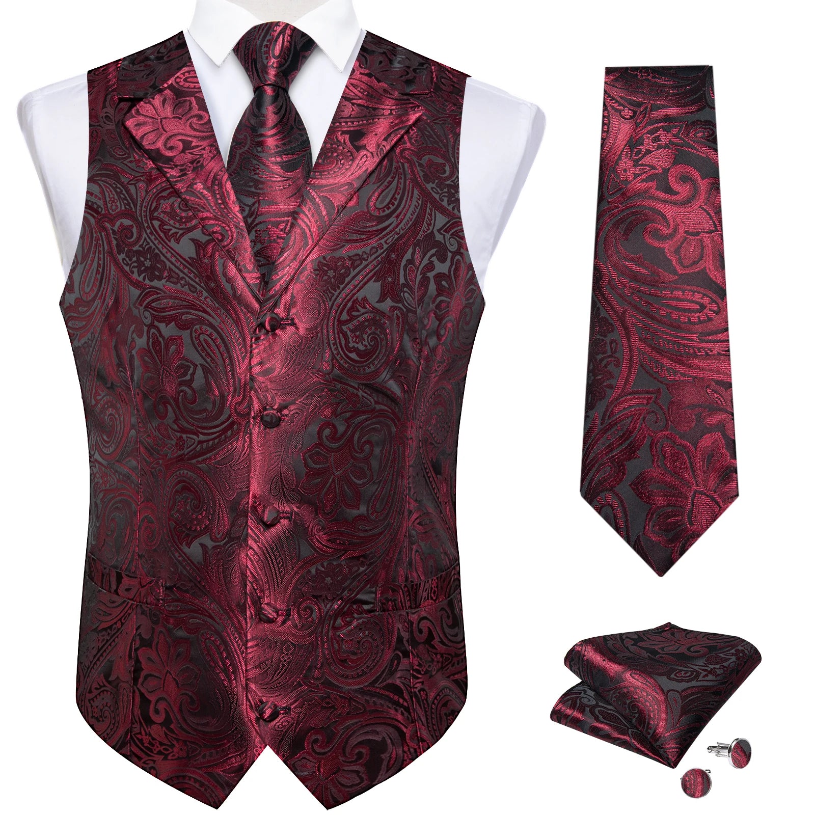 Men's Paisley Suit Vest & Tie Set – Formal Waistcoat with Necktie Pocket Square, Perfect for Weddings and Business Events Qme MJTZ0502 XXL