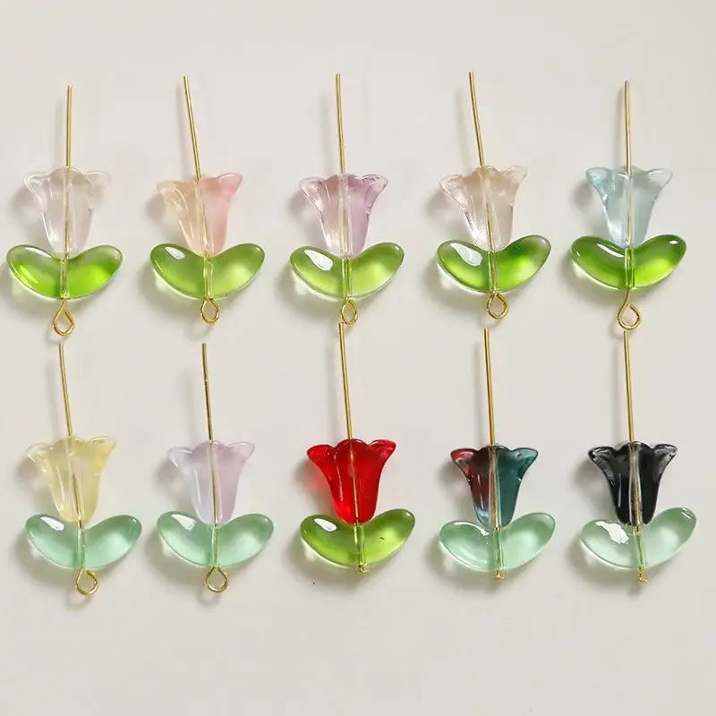 DIY Lampwork Beads 30Pcs Multicolor Glass Flower Beads for Jewelry Making Handmade Accessories Supplies Qme