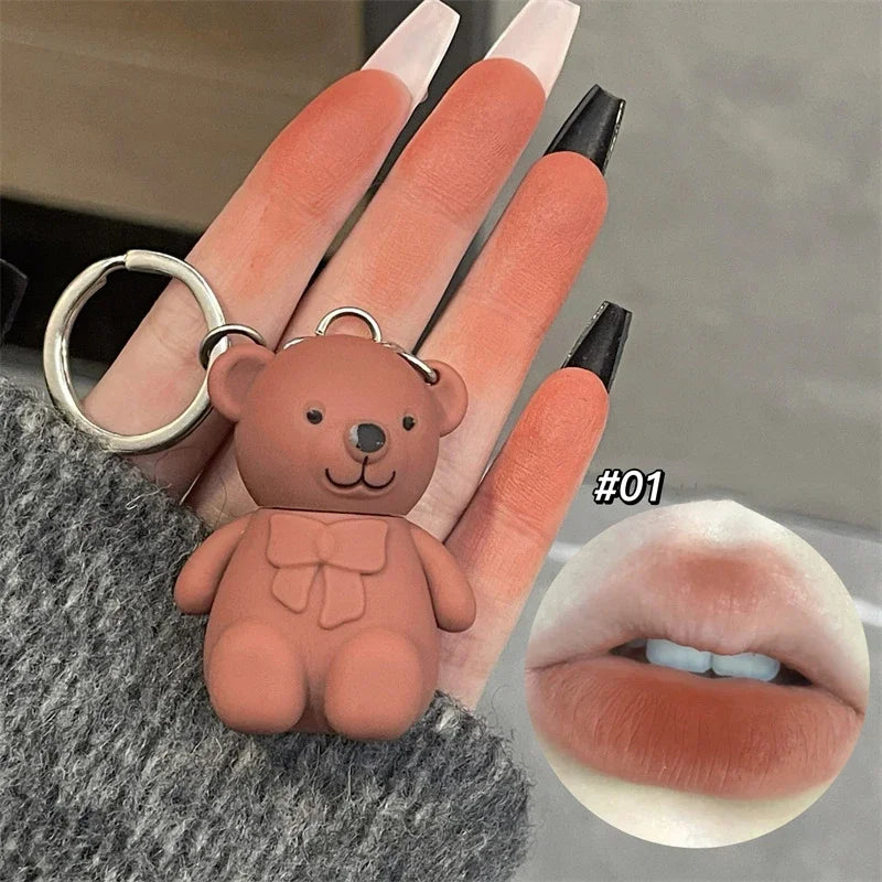 Matte Velvet Lipglaze Waterproof Long Lasting Cute Bear Lipglosses Silky Smooth Liquid Lipstick Makeup Sexy Women Lip Balm Gift Qme 01