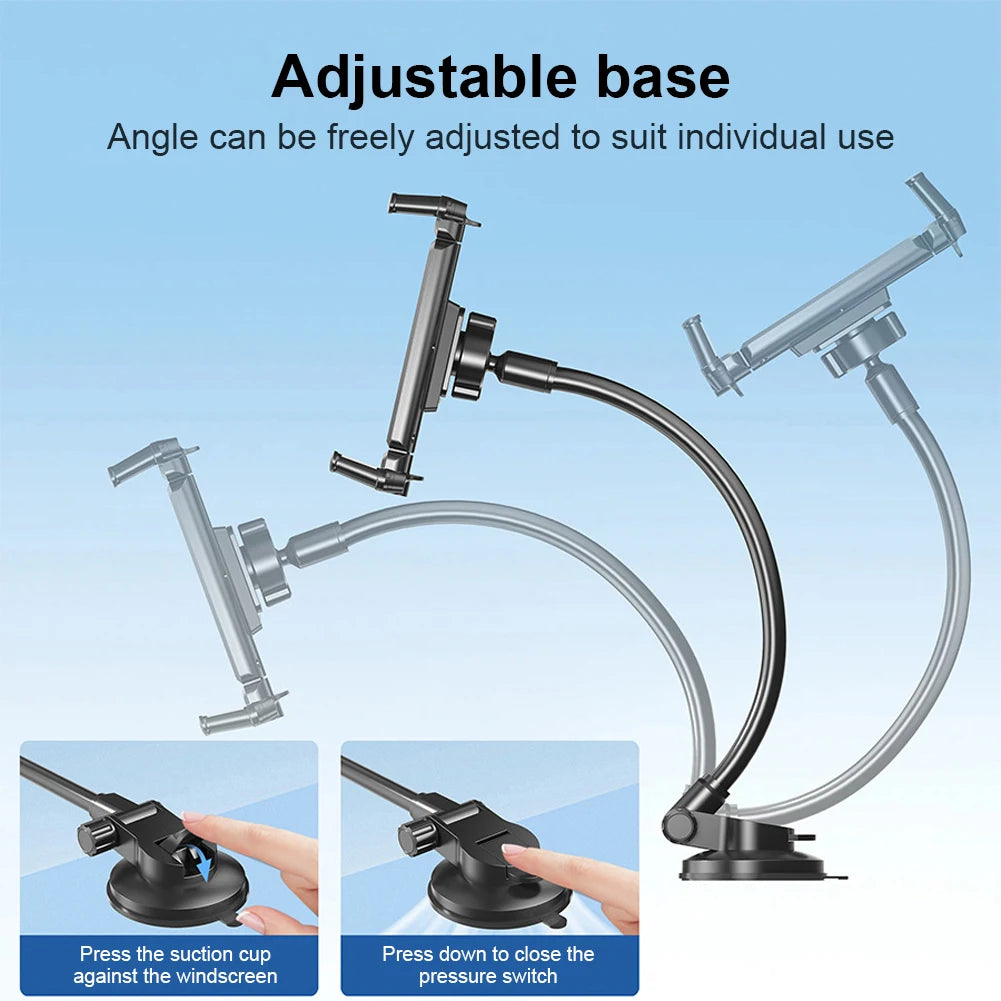 Suction Cup Windshield Car Tablet Mount Adjustable Dashboard Phone Tablet Holder Truck Window Phone Stand for Truck SUV Vehicle Qme