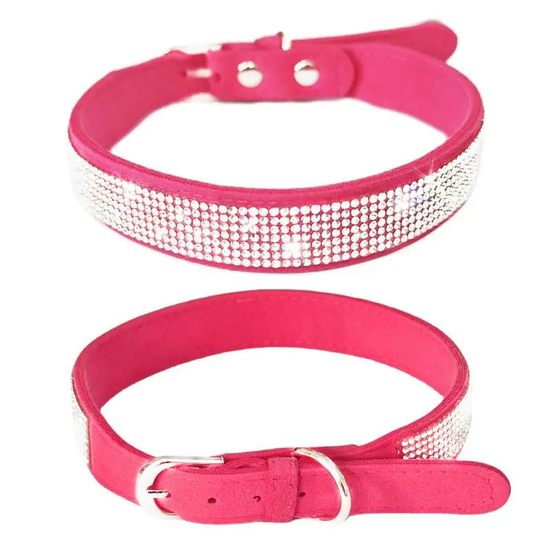 Crystal Dog Collar Comfortable Glitter Dog Collars Zinc Alloy Buckle Collar For Small Dogs Cats Qme Rose red