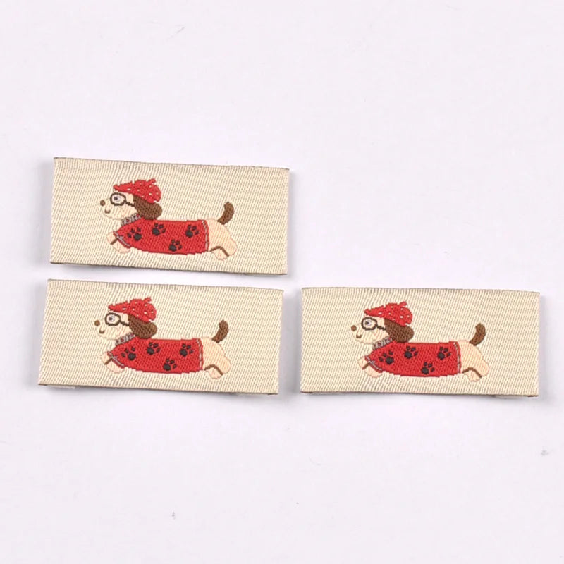 50pcs 40x19mm Mix Assorted Cute Dachshund Fabric Labels, Sew On Tags for DIY Clothes Pet Accessories Crafts cp4311 Qme 40x19mm-1