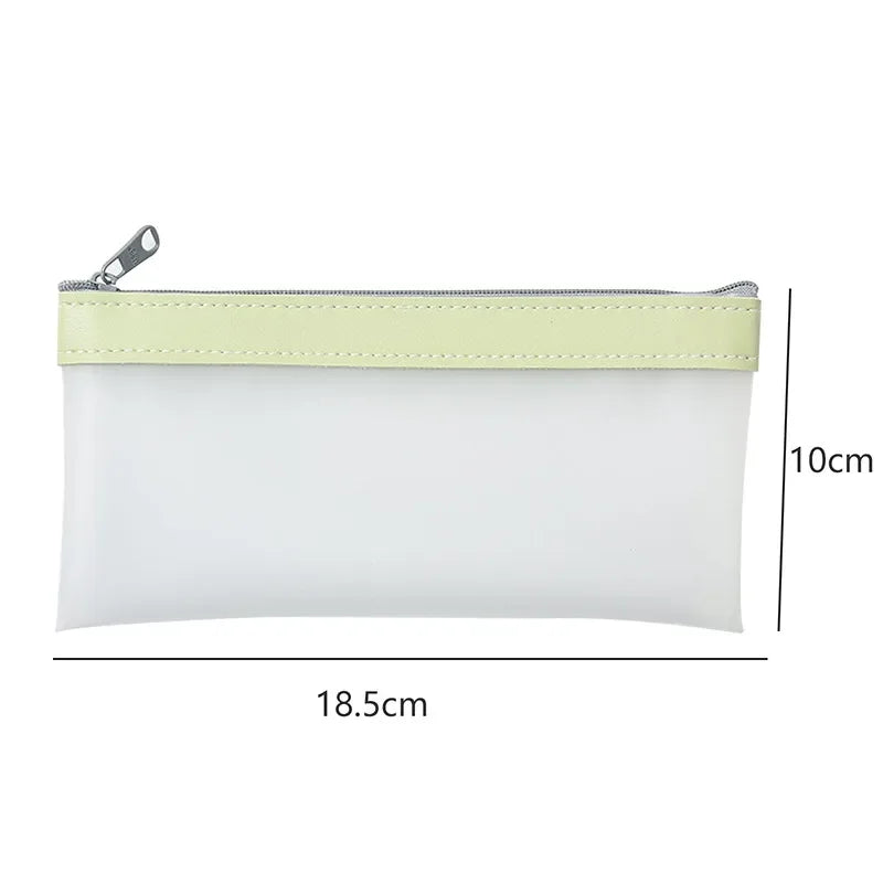 Frosted Transparent Pencil Case, High Appearance Waterproof Haze Blue Pink Pencil Box, Kawaii School Stationery Organizer Qme