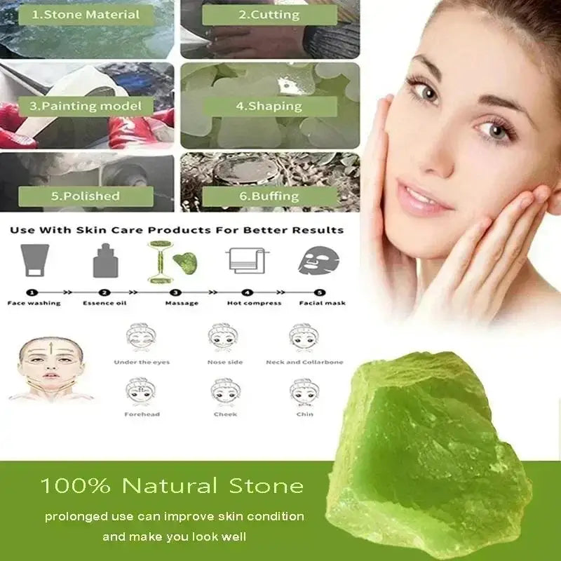 Natural Jade Roller Face Gua Sha Stone Body Neck Massager Acupoint Qme