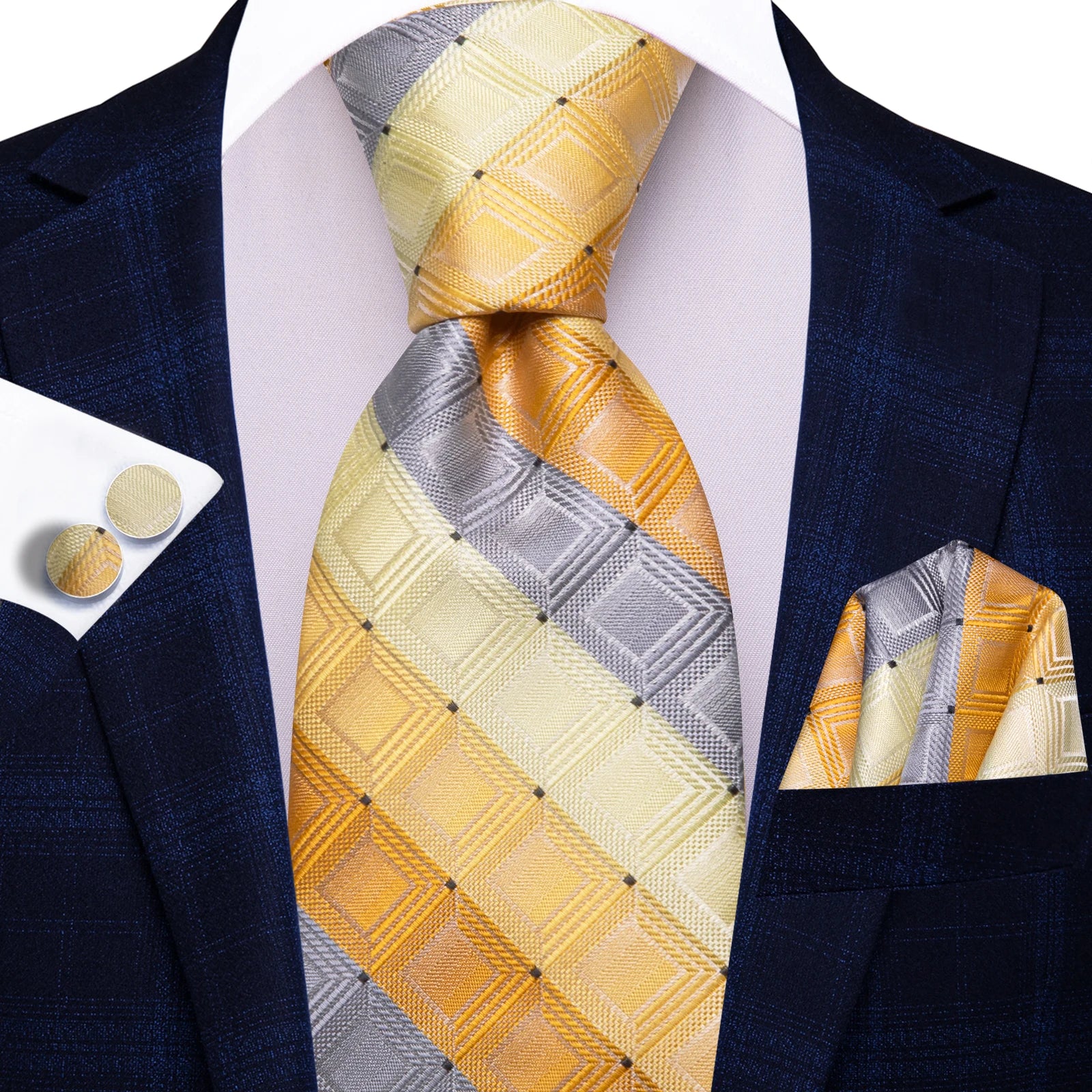 Hi-tie Mens Tie Blue Checks Plaids Silk Wedding Men Fashion Design Qme HT-N-0205