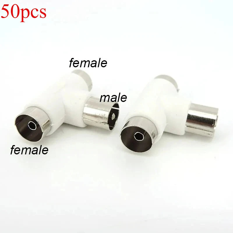 50pcs Cable TV Splitter Three-way T-shaped Plug TV One Revolution Two Female RF Adapter Signal Line Connector Adapter Qme 50pcs