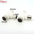 50pcs Cable TV Splitter Three-way T-shaped Plug TV One Revolution Two Female RF Adapter Signal Line Connector Adapter Qme 50pcs