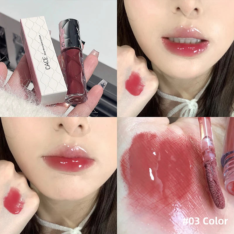 CACE Hydrating Crystal Lip Gloss Easy to Fade Mirror Water Glazed Lipgloss Long Lasting Moisturizing Gloss Lip Tint Cosmetics Qme 03
