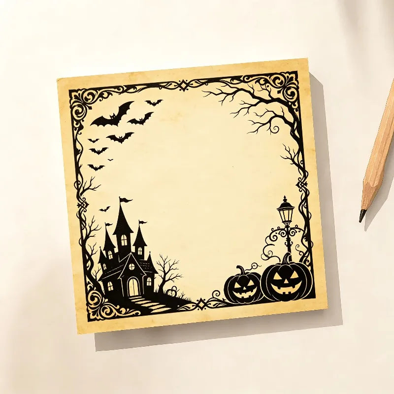 100Sheets Eerie Atmosphere Notepad - Halloween-themed Decorative Notepad, Ideal for Journal Keeping, Handmade Creation Qme