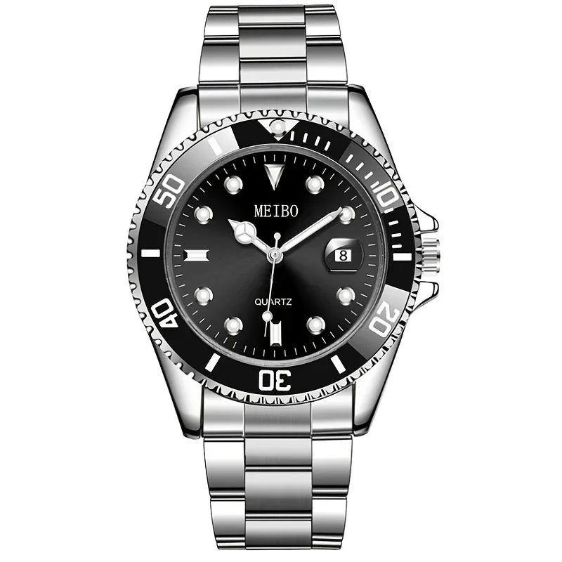 1pc Luxury Men Silver Stainless Steel Water Proof Automatic Luminous Bezel Mens Watches Qme Rose