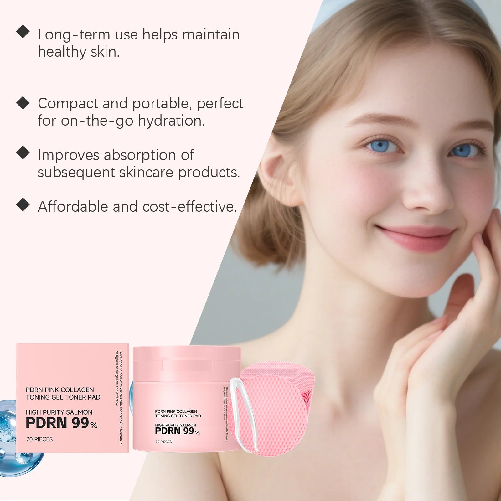 PDRN Pink Collagen Toning Gel Toner Pad Hydrating Shrink Pores Brightening Improve Skin Elasticity Smoothing Firming Cotton Pads Qme