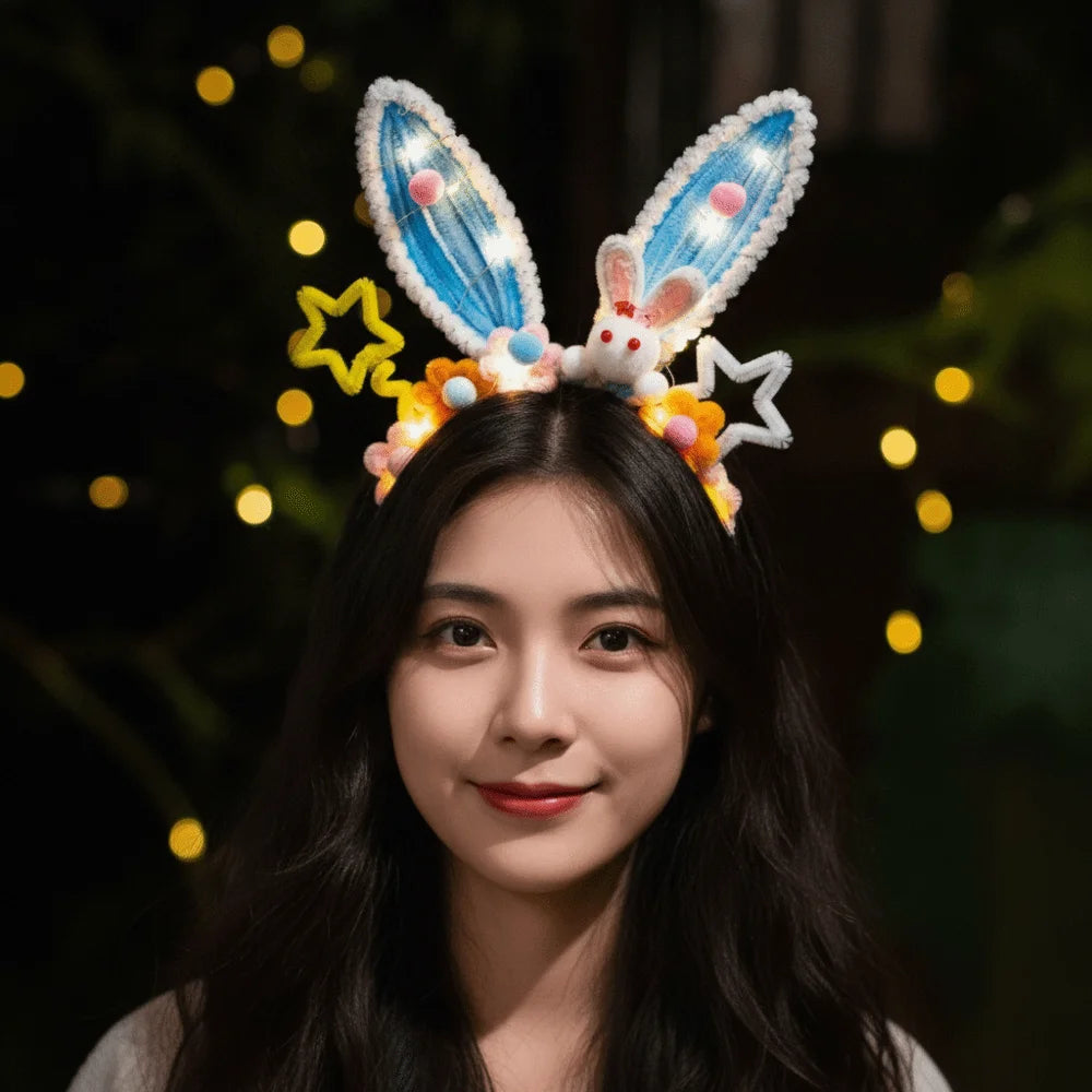 Handmade Bunny Headband Glowing Twisted Stick Rabbit Hair Hoop Luminous Dual Use Glowing Headwear Mid-Autumn Festival Qme
