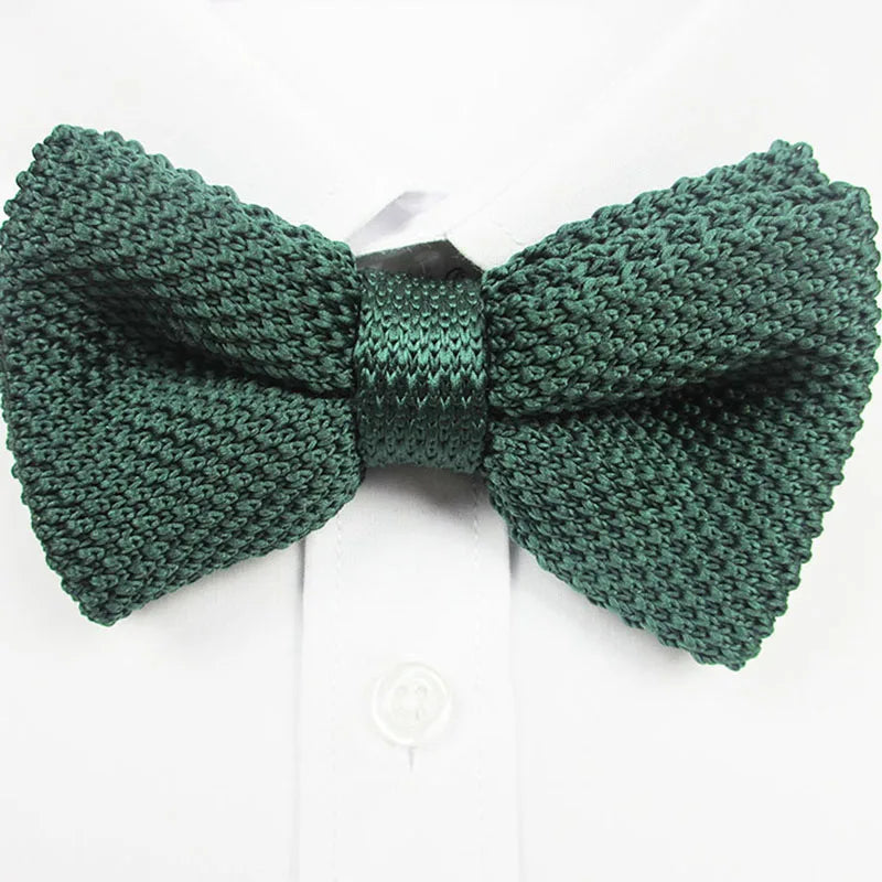 Men Knitted Bowtie Soild Bow Tie Thick Double Deck Pre Tied Qme green