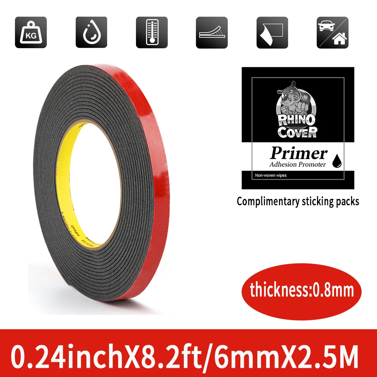 Strong Double Sided Adhesive Tape With High Viscosity For Automotive Use High Temperature Resistant Fixed Adhesive Patch Qme 6mmX2.5m