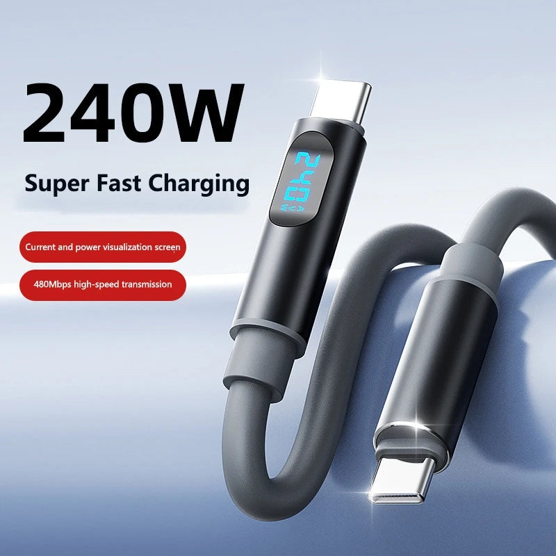 240W USB C to Type C Fast Charging Cable PD Digital Display Charger Line QC 3.0 Cord 1.2m 1.8m For iPhone 17 Xiaomi POCO Samsung Qme