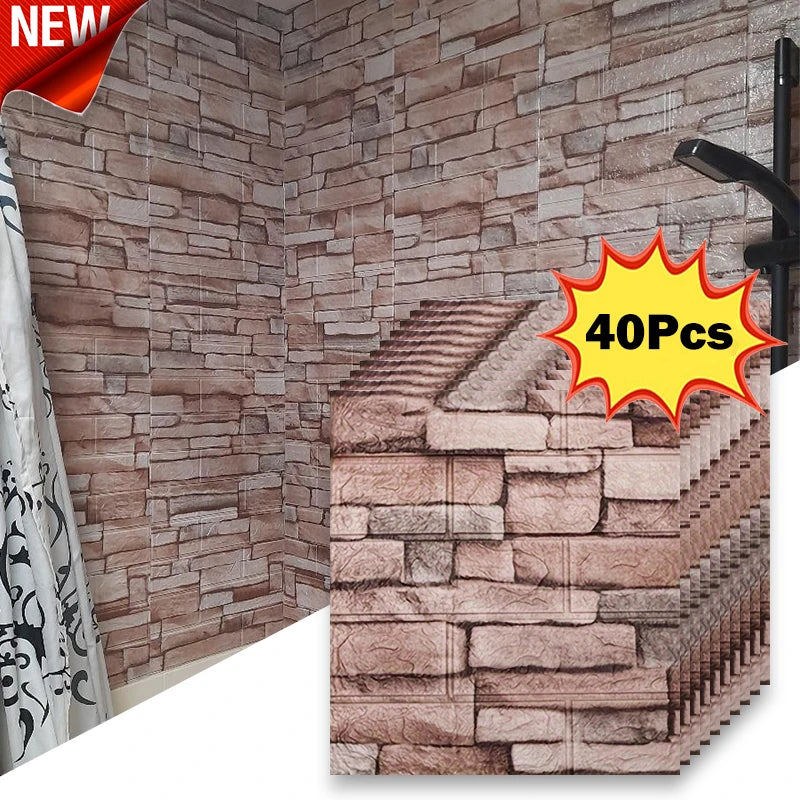 40Pcs 38.5X35cm Imitation Brick Wallpaper Self-adhesive Waterproof Moisture-proof Living Room Bedroom Wall Decoration Qme retro coffee 40Pcs 38.5X35cm