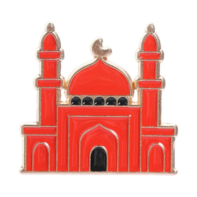Arabic Muslim Eid Decor Brooch Metal Enamel Lapel Pin Moon Sheep Mosque Pomegranate Pattern Ramadan Festival Gift Badge Qme Style3